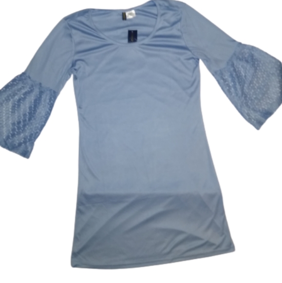 Manhattan Blues Shift Dress Jersey Style Light Grey Blue Summer Party Ruffles - Picture 7 of 16